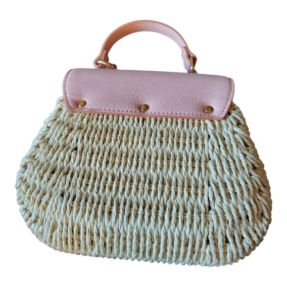 LC Lauren Conrad Blush Pink and Straw Woven Handbag / Crossbody Bag - Picture 2 of 5